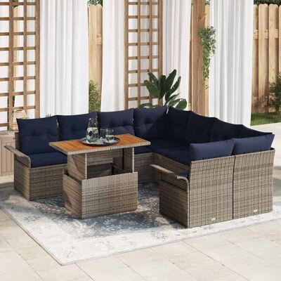 vidaXL Garten-Sofa-Set mit Speicher 9 pcs Grau Poly Rattan - Grau vidaXL Garten-Sofa-Set mit Speicher 9 pcs Grau Poly Rattan - Grau