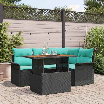 vidaXL Garten-Sofa-Set mit Speicher 5 pcs Schwarz Poly Rattan - Schwarz vidaXL Garten-Sofa-Set mit Speicher 5 pcs Schwarz Poly Rattan - Schwarz