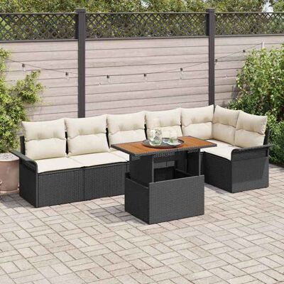 vidaXL Garten-Sofa-Set mit Speicher 7 pcs Schwarz Poly Rattan - Schwarz vidaXL Garten-Sofa-Set mit Speicher 7 pcs Schwarz Poly Rattan - Schwarz