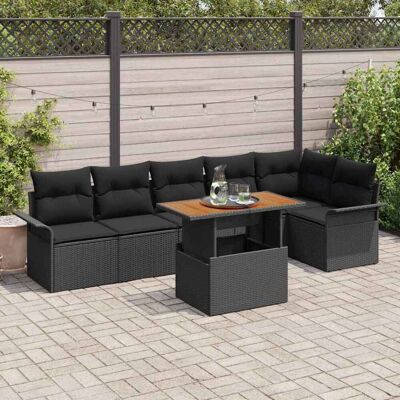 vidaXL Garten-Sofa-Set mit Speicher 7 pcs Schwarz Poly Rattan - Schwarz vidaXL Garten-Sofa-Set mit Speicher 7 pcs Schwarz Poly Rattan - Schwarz