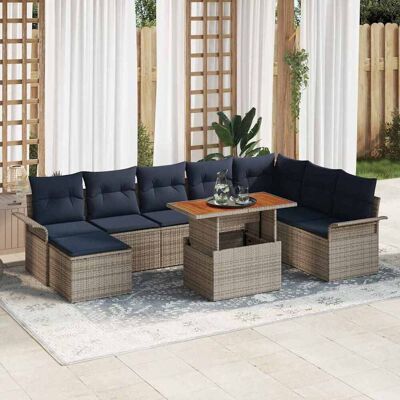 vidaXL Garten-Sofa-Set mit Speicher 9 pcs Grau Poly Rattan - Grau vidaXL Garten-Sofa-Set mit Speicher 9 pcs Grau Poly Rattan - Grau