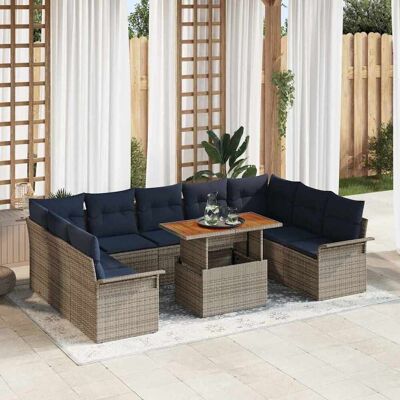 vidaXL Garten-Sofa-Set mit Speicher 10 pcs Grau Poly Rattan - Grau vidaXL Garten-Sofa-Set mit Speicher 10 pcs Grau Poly Rattan - Grau