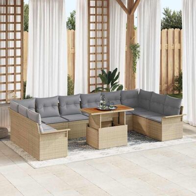 vidaXL Garten-Sofa-Set mit Speicher 9 pcs Beige Poly Rattan - Beige vidaXL Garten-Sofa-Set mit Speicher 9 pcs Beige Poly Rattan - Beige