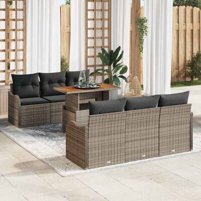 vidaXL Garten-Sofa-Set mit Speicher 7 pcs Grau Poly Rattan - Grau vidaXL Garten-Sofa-Set mit Speicher 7 pcs Grau Poly Rattan - Grau