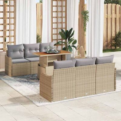 vidaXL Garten-Sofa-Set mit Speicher 7 pcs Beige Poly Rattan - Beige vidaXL Garten-Sofa-Set mit Speicher 7 pcs Beige Poly Rattan - Beige