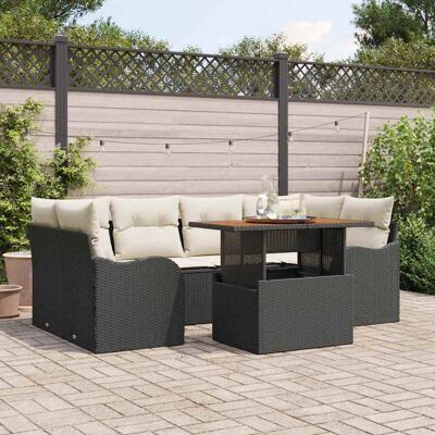 vidaXL Garten-Sofa-Set mit Speicher 7 pcs Schwarz Poly Rattan - Schwarz vidaXL Garten-Sofa-Set mit Speicher 7 pcs Schwarz Poly Rattan - Schwarz