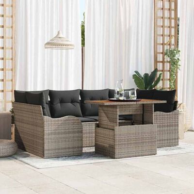 vidaXL Garten-Sofa-Set mit Speicher 7 pcs Grau Poly Rattan - Grau vidaXL Garten-Sofa-Set mit Speicher 7 pcs Grau Poly Rattan - Grau