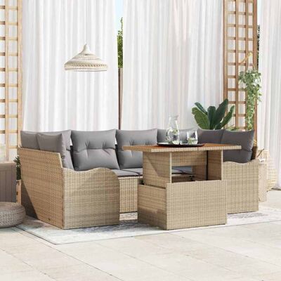 vidaXL Garten-Sofa-Set mit Speicher 7 pcs Beige Poly Rattan - Beige vidaXL Garten-Sofa-Set mit Speicher 7 pcs Beige Poly Rattan - Beige
