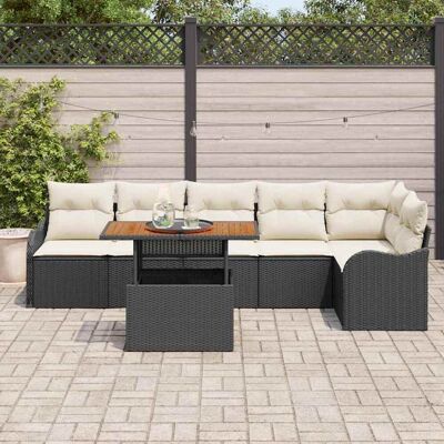 vidaXL Garten-Sofa-Set mit Speicher 7 pcs Schwarz Poly Rattan - Schwarz vidaXL Garten-Sofa-Set mit Speicher 7 pcs Schwarz Poly Rattan - Schwarz