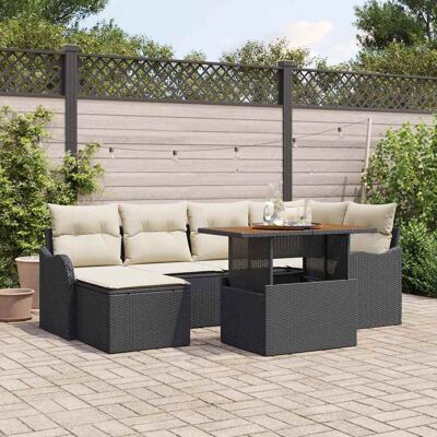 vidaXL Garten-Sofa-Set mit Speicher 7 pcs Schwarz Poly Rattan - Schwarz vidaXL Garten-Sofa-Set mit Speicher 7 pcs Schwarz Poly Rattan - Schwarz