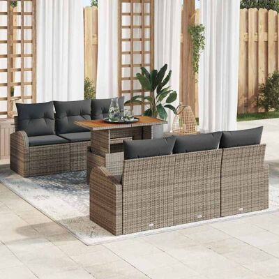 vidaXL Garten-Sofa-Set mit Speicher 7 pcs Grau Poly Rattan - Grau vidaXL Garten-Sofa-Set mit Speicher 7 pcs Grau Poly Rattan - Grau