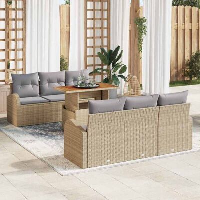 vidaXL Garten-Sofa-Set mit Speicher 7 pcs Beige Poly Rattan - Beige vidaXL Garten-Sofa-Set mit Speicher 7 pcs Beige Poly Rattan - Beige