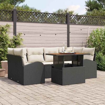 vidaXL Garten-Sofa-Set mit Speicher 7 pcs Schwarz Poly Rattan - Schwarz vidaXL Garten-Sofa-Set mit Speicher 7 pcs Schwarz Poly Rattan - Schwarz