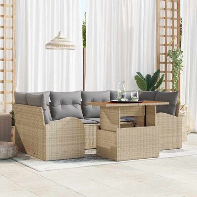 vidaXL Garten-Sofa-Set mit Speicher 7 pcs Beige Poly Rattan - Beige vidaXL Garten-Sofa-Set mit Speicher 7 pcs Beige Poly Rattan - Beige