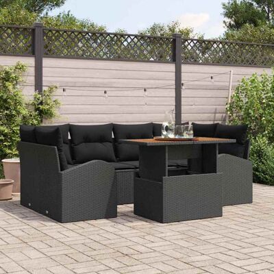 vidaXL Garten-Sofa-Set mit Speicher 7 pcs Schwarz Poly Rattan - Schwarz vidaXL Garten-Sofa-Set mit Speicher 7 pcs Schwarz Poly Rattan - Schwarz