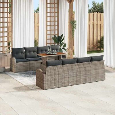 vidaXL Garten-Sofa-Set mit Speicher 9 pcs Grau Poly Rattan - Grau vidaXL Garten-Sofa-Set mit Speicher 9 pcs Grau Poly Rattan - Grau