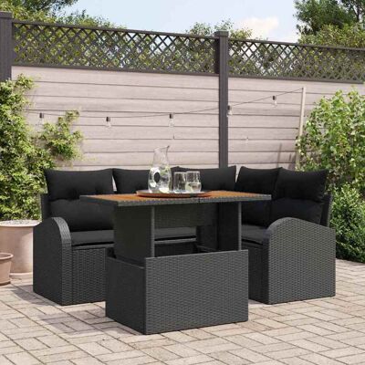 vidaXL Garten-Sofa-Set mit Speicher 5 pcs Schwarz Poly Rattan - Schwarz vidaXL Garten-Sofa-Set mit Speicher 5 pcs Schwarz Poly Rattan - Schwarz