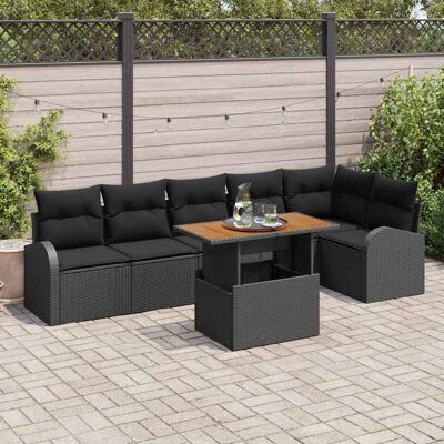 vidaXL Garten-Sofa-Set mit Speicher 7 pcs Schwarz Poly Rattan - Schwarz vidaXL Garten-Sofa-Set mit Speicher 7 pcs Schwarz Poly Rattan - Schwarz