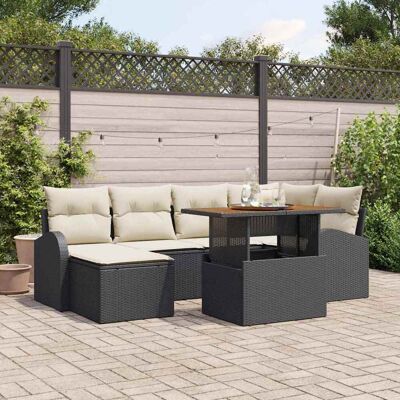 vidaXL Garten-Sofa-Set mit Speicher 7 pcs Schwarz Poly Rattan - Schwarz vidaXL Garten-Sofa-Set mit Speicher 7 pcs Schwarz Poly Rattan - Schwarz