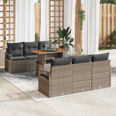 vidaXL Garten-Sofa-Set mit Speicher 7 pcs Grau Poly Rattan - Grau vidaXL Garten-Sofa-Set mit Speicher 7 pcs Grau Poly Rattan - Grau