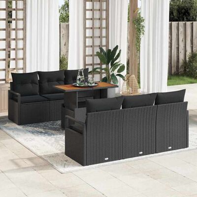 vidaXL Garten-Sofa-Set mit Speicher 7 pcs Schwarz Poly Rattan - Schwarz vidaXL Garten-Sofa-Set mit Speicher 7 pcs Schwarz Poly Rattan - Schwarz