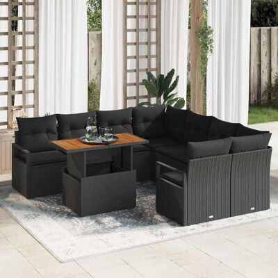 vidaXL Garten-Sofa-Set mit Speicher 9 pcs Schwarz Poly Rattan - Schwarz vidaXL Garten-Sofa-Set mit Speicher 9 pcs Schwarz Poly Rattan - Schwarz