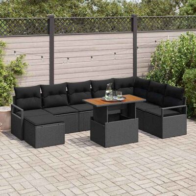 vidaXL Garten-Sofa-Set mit Speicher 9 pcs Schwarz Poly Rattan - Schwarz vidaXL Garten-Sofa-Set mit Speicher 9 pcs Schwarz Poly Rattan - Schwarz