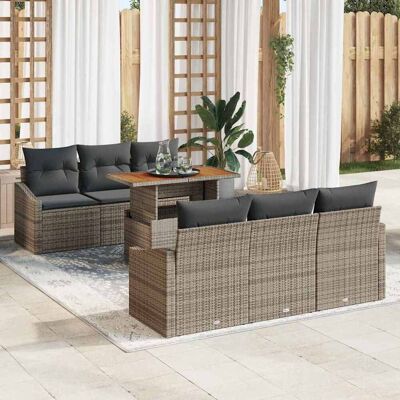 vidaXL Garten-Sofa-Set mit Speicher 7 pcs Grau Poly Rattan - Grau vidaXL Garten-Sofa-Set mit Speicher 7 pcs Grau Poly Rattan - Grau