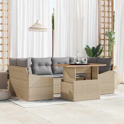 vidaXL Garten-Sofa-Set mit Speicher 7 pcs Beige Poly Rattan - Beige vidaXL Garten-Sofa-Set mit Speicher 7 pcs Beige Poly Rattan - Beige