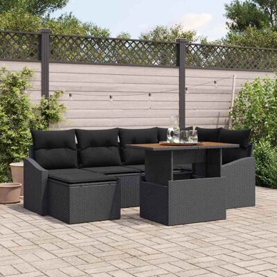 vidaXL Garten-Sofa-Set mit Speicher 7 pcs Schwarz Poly Rattan - Schwarz vidaXL Garten-Sofa-Set mit Speicher 7 pcs Schwarz Poly Rattan - Schwarz