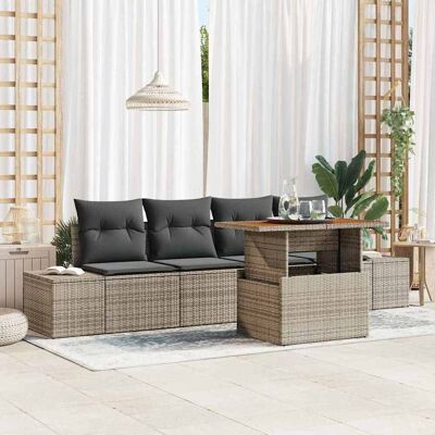 vidaXL Garten-Sofa-Set mit Speicher 5 pcs Grau Poly Rattan - Grau vidaXL Garten-Sofa-Set mit Speicher 5 pcs Grau Poly Rattan - Grau