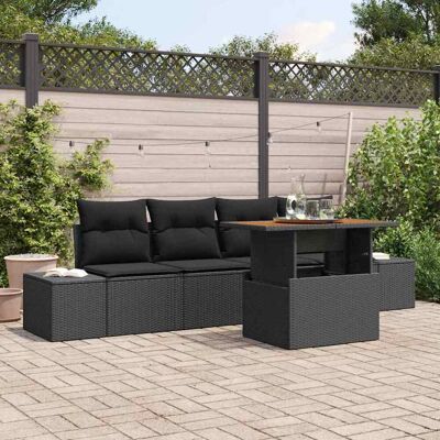 vidaXL Garten-Sofa-Set mit Speicher 5 pcs Schwarz Poly Rattan - Schwarz vidaXL Garten-Sofa-Set mit Speicher 5 pcs Schwarz Poly Rattan - Schwarz