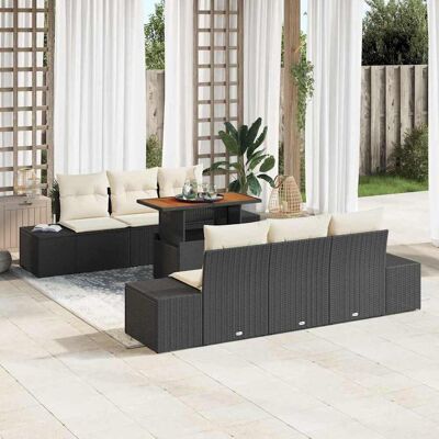 vidaXL Garten-Sofa-Set mit Speicher 7 pcs Schwarz Poly Rattan - Schwarz vidaXL Garten-Sofa-Set mit Speicher 7 pcs Schwarz Poly Rattan - Schwarz