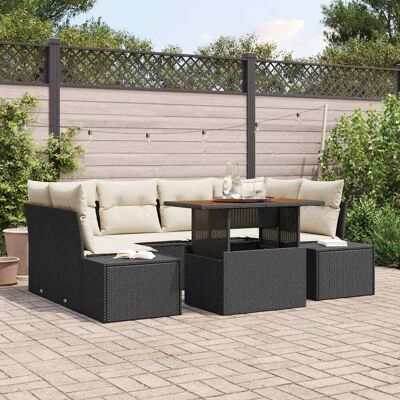 vidaXL Garten-Sofa-Set mit Speicher 7 pcs Schwarz Poly Rattan - Schwarz vidaXL Garten-Sofa-Set mit Speicher 7 pcs Schwarz Poly Rattan - Schwarz
