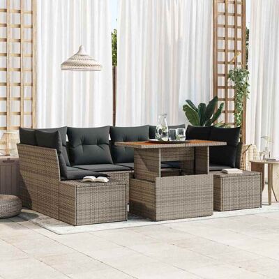 vidaXL Garten-Sofa-Set mit Speicher 7 pcs Grau Poly Rattan - Grau vidaXL Garten-Sofa-Set mit Speicher 7 pcs Grau Poly Rattan - Grau