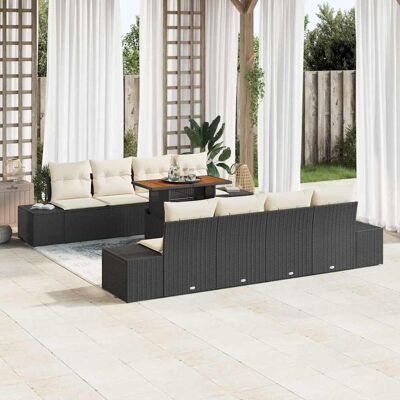 vidaXL Garten-Sofa-Set mit Speicher 9 pcs Schwarz Poly Rattan - Schwarz vidaXL Garten-Sofa-Set mit Speicher 9 pcs Schwarz Poly Rattan - Schwarz