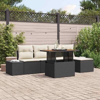 vidaXL Garten-Sofa-Set mit Speicher 6 pcs Schwarz Poly Rattan - Schwarz vidaXL Garten-Sofa-Set mit Speicher 6 pcs Schwarz Poly Rattan - Schwarz