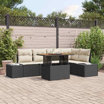 Schwarzes Garten-Sofaset 6-teilig - Outdoor-Möbel Schwarzes Garten-Sofaset 6-teilig - Outdoor-Möbel