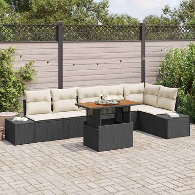 vidaXL Garten-Sofa-Set mit Speicher 7 pcs Schwarz Poly Rattan - Schwarz vidaXL Garten-Sofa-Set mit Speicher 7 pcs Schwarz Poly Rattan - Schwarz