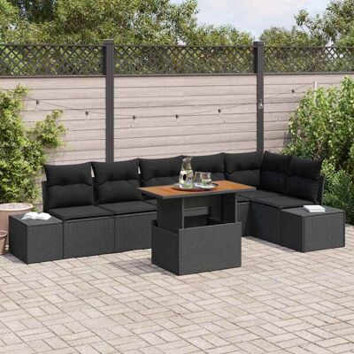vidaXL Garten-Sofa-Set mit Speicher 7 pcs Schwarz Poly Rattan - Schwarz vidaXL Garten-Sofa-Set mit Speicher 7 pcs Schwarz Poly Rattan - Schwarz