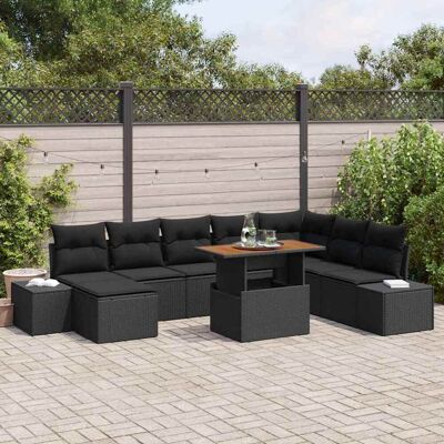 vidaXL Garten-Sofa-Set mit Speicher 9 pcs Schwarz Poly Rattan - Schwarz vidaXL Garten-Sofa-Set mit Speicher 9 pcs Schwarz Poly Rattan - Schwarz