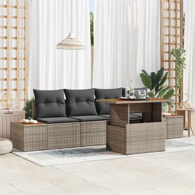 vidaXL Garten-Sofa-Set mit Speicher 5 pcs Grau Poly Rattan - Grau vidaXL Garten-Sofa-Set mit Speicher 5 pcs Grau Poly Rattan - Grau
