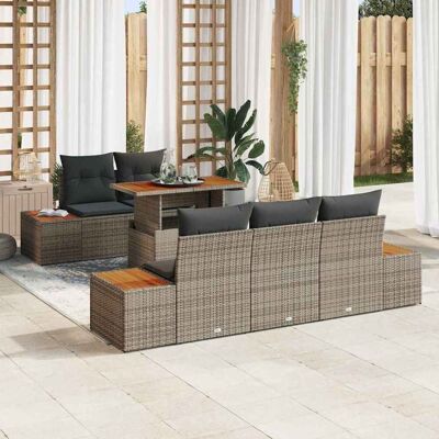 vidaXL Garten-Sofa-Set mit Speicher 6 pcs Grau Poly Rattan - Grau vidaXL Garten-Sofa-Set mit Speicher 6 pcs Grau Poly Rattan - Grau