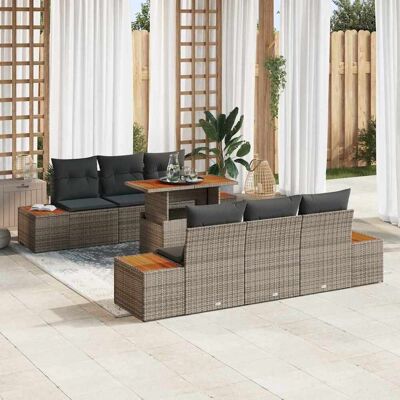 vidaXL Garten-Sofa-Set mit Speicher 7 pcs Grau Poly Rattan - Grau vidaXL Garten-Sofa-Set mit Speicher 7 pcs Grau Poly Rattan - Grau
