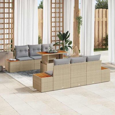 vidaXL Garten-Sofa-Set mit Speicher 7 pcs Beige Poly Rattan - Beige vidaXL Garten-Sofa-Set mit Speicher 7 pcs Beige Poly Rattan - Beige