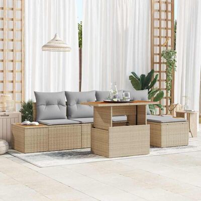 vidaXL Garten-Sofa-Set mit Speicher 6 pcs Beige Poly Rattan - Beige vidaXL Garten-Sofa-Set mit Speicher 6 pcs Beige Poly Rattan - Beige