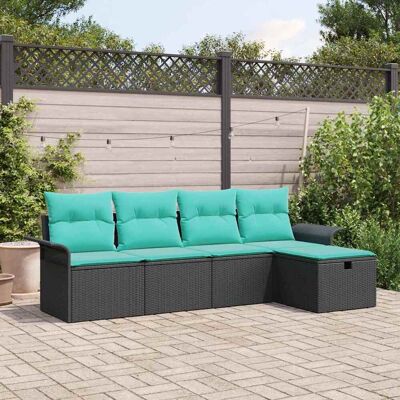 vidaXL Gartensofa-set mit Kissen 5 pcs Schwarz und Türkis Poly-Rattan - Schwarz vidaXL Gartensofa-set mit Kissen 5 pcs Schwarz und Türkis Poly-Rattan - Schwarz