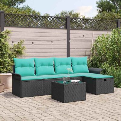 vidaXL Gartensofa-set mit Kissen 6 pcs Schwarz und Türkis Poly-Rattan - Schwarz vidaXL Gartensofa-set mit Kissen 6 pcs Schwarz und Türkis Poly-Rattan - Schwarz