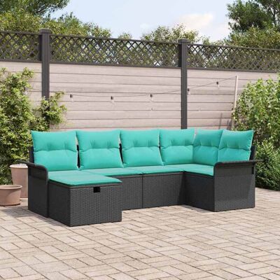 vidaXL Gartensofa-set mit Kissen 6 pcs Schwarz und Türkis Poly-Rattan - Schwarz vidaXL Gartensofa-set mit Kissen 6 pcs Schwarz und Türkis Poly-Rattan - Schwarz