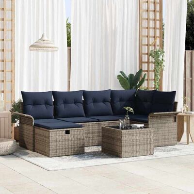vidaXL Gartensofa-set mit Kissen 7 pcs Grau und Marineblau Poly-Rattan - Grau vidaXL Gartensofa-set mit Kissen 7 pcs Grau und Marineblau Poly-Rattan - Grau